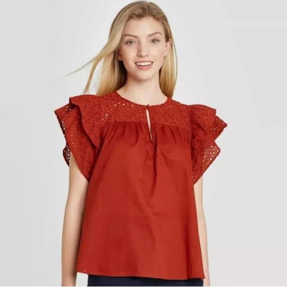 A New Day Red Eyelet Top